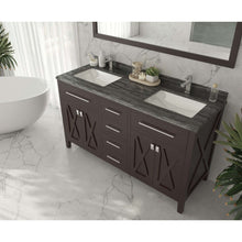 Load image into Gallery viewer, Wimbledon 60&quot; Brown Double Sink Bathroom Vanity with Black Wood Marble Countertop - 313YG319-60B-BW