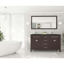 Load image into Gallery viewer, Wimbledon 60&quot; Brown Double Sink Bathroom Vanity with Matte Black VIVA Stone Solid Surface Countertop - 313YG319-60B-MB