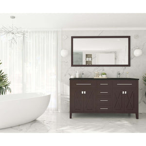 Wimbledon 60" Brown Double Sink Bathroom Vanity with Matte Black VIVA Stone Solid Surface Countertop - 313YG319-60B-MB