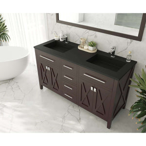 Wimbledon 60" Brown Double Sink Bathroom Vanity with Matte Black VIVA Stone Solid Surface Countertop - 313YG319-60B-MB
