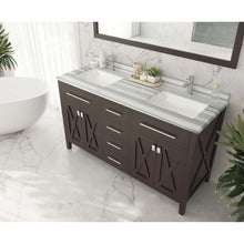 Load image into Gallery viewer, Wimbledon 60&quot; Brown Double Sink Bathroom Vanity with White Stripes Marble Countertop - 313YG319-60B-WS