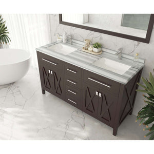 Wimbledon 60" Brown Double Sink Bathroom Vanity with White Stripes Marble Countertop - 313YG319-60B-WS