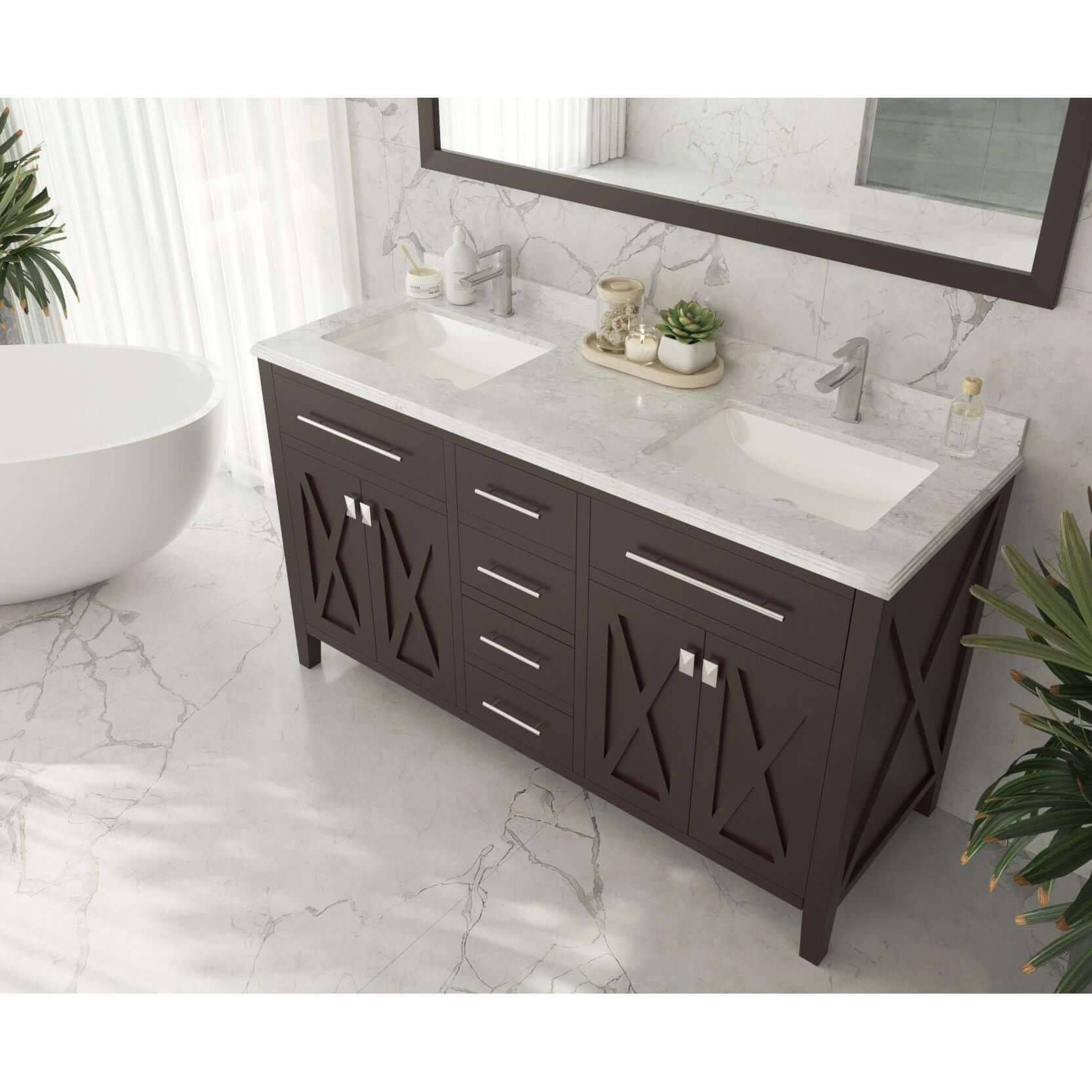 Wimbledon 60" Brown Double Sink Bathroom Vanity Cabinet - 313YG319-60B