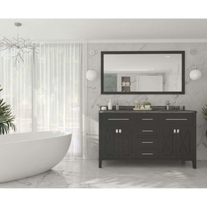 Wimbledon 60" Espresso Double Sink Bathroom Vanity with Black Wood Marble Countertop - 313YG319-60E-BW