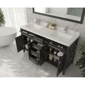 Wimbledon 60" Espresso Double Sink Bathroom Vanity with Black Wood Marble Countertop - 313YG319-60E-BW