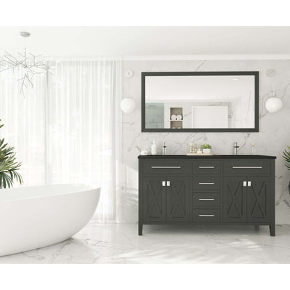 Wimbledon 60" Espresso Double Sink Bathroom Vanity with Matte Black VIVA Stone Solid Surface Countertop - 313YG319-60E-MB