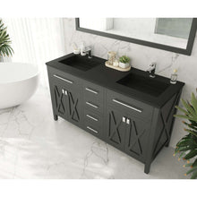 Load image into Gallery viewer, Wimbledon 60&quot; Espresso Double Sink Bathroom Vanity with Matte Black VIVA Stone Solid Surface Countertop - 313YG319-60E-MB