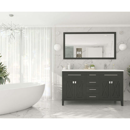 Wimbledon 60" Espresso Double Sink Bathroom Vanity with Matte White VIVA Stone Solid Surface Countertop - 313YG319-60E-MW