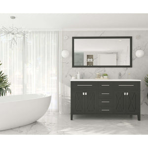 Wimbledon 60" Espresso Double Sink Bathroom Vanity with Matte White VIVA Stone Solid Surface Countertop - 313YG319-60E-MW