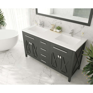 Wimbledon 60" Espresso Double Sink Bathroom Vanity with Matte White VIVA Stone Solid Surface Countertop - 313YG319-60E-MW