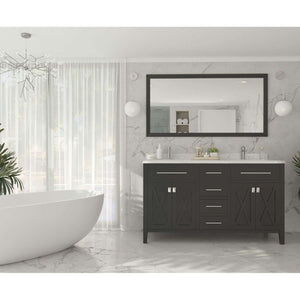 Wimbledon 60" Espresso Double Sink Bathroom Vanity with White Carrara Marble Countertop - 313YG319-60E-WC