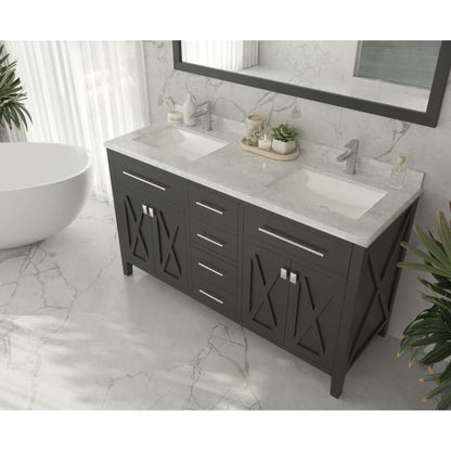 Wimbledon 60" Espresso Double Sink Bathroom Vanity with White Carrara Marble Countertop - 313YG319-60E-WC