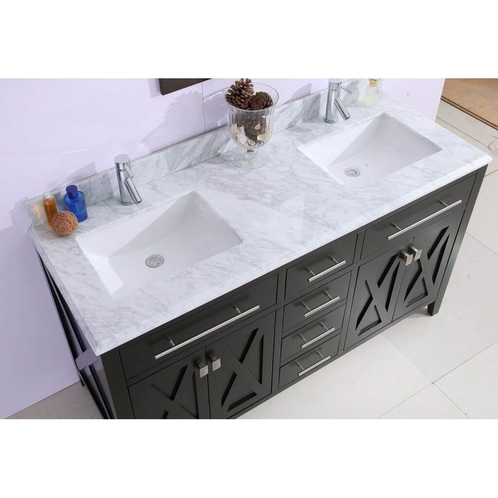 Wimbledon 60" Espresso Double Sink Bathroom Vanity with White Carrara Marble Countertop - 313YG319-60E-WC