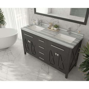 Wimbledon 60" Espresso Double Sink Bathroom Vanity with White Stripes Marble Countertop - 313YG319-60E-WS