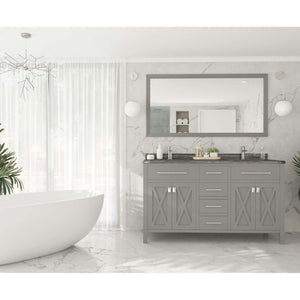Wimbledon 60" Grey Double Sink Bathroom Vanity with Black Wood Marble Countertop - 313YG319-60G-BW