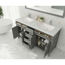 Load image into Gallery viewer, Wimbledon 60&quot; Grey Double Sink Bathroom Vanity with Black Wood Marble Countertop - 313YG319-60G-BW