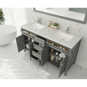 Wimbledon 60" Grey Double Sink Bathroom Vanity with Black Wood Marble Countertop - 313YG319-60G-BW