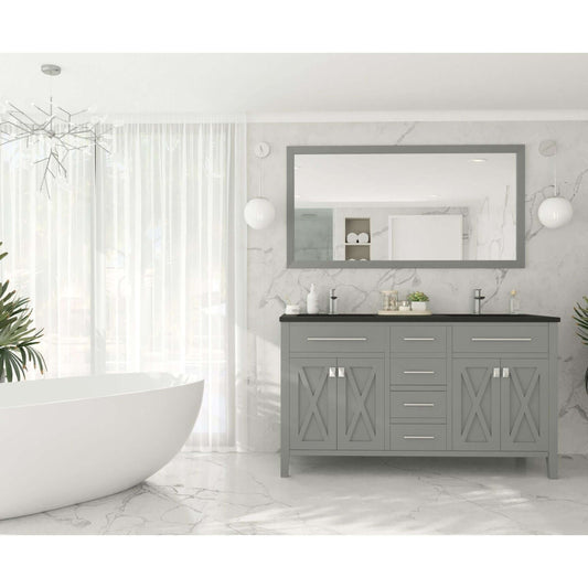 Wimbledon 60" Grey Double Sink Bathroom Vanity with Matte Black VIVA Stone Solid Surface Countertop - 313YG319-60G-MB