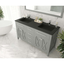 Load image into Gallery viewer, Wimbledon 60&quot; Grey Double Sink Bathroom Vanity with Matte Black VIVA Stone Solid Surface Countertop - 313YG319-60G-MB