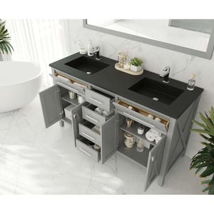 Wimbledon 60" Grey Double Sink Bathroom Vanity with Matte Black VIVA Stone Solid Surface Countertop - 313YG319-60G-MB