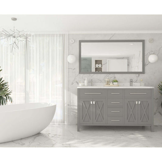 Wimbledon 60" Grey Double Sink Bathroom Vanity with White Carrara Marble Countertop - 313YG319-60G-WC