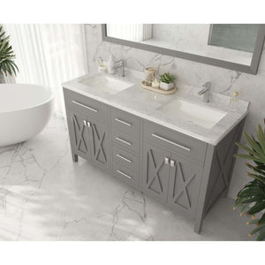 Wimbledon 60" Grey Double Sink Bathroom Vanity with White Carrara Marble Countertop - 313YG319-60G-WC