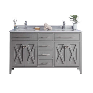 Wimbledon 60" Grey Double Sink Bathroom Vanity with White Stripes Marble Countertop - 313YG319-60G-WS