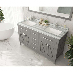Wimbledon 60" Grey Double Sink Bathroom Vanity with White Stripes Marble Countertop - 313YG319-60G-WS