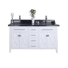 Load image into Gallery viewer, Wimbledon 60&quot; White Double Sink Bathroom Vanity with Black Wood Marble Countertop - 313YG319-60W-BW