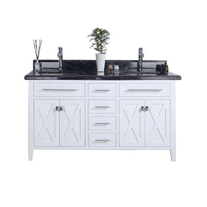 Wimbledon 60" White Double Sink Bathroom Vanity with Black Wood Marble Countertop - 313YG319-60W-BW