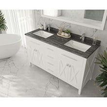 Load image into Gallery viewer, Wimbledon 60&quot; White Double Sink Bathroom Vanity with Black Wood Marble Countertop - 313YG319-60W-BW