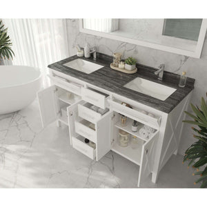 Wimbledon 60" White Double Sink Bathroom Vanity with Black Wood Marble Countertop - 313YG319-60W-BW