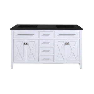 Wimbledon 60" White Double Sink Bathroom Vanity with Matte Black VIVA Stone Solid Surface Countertop - 313YG319-60W-MB