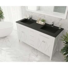 Load image into Gallery viewer, Wimbledon 60&quot; White Double Sink Bathroom Vanity with Matte Black VIVA Stone Solid Surface Countertop - 313YG319-60W-MB