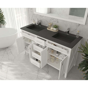 Wimbledon 60" White Double Sink Bathroom Vanity with Matte Black VIVA Stone Solid Surface Countertop - 313YG319-60W-MB