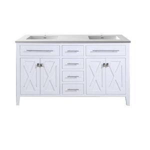 Wimbledon 60" White Double Sink Bathroom Vanity with Matte White VIVA Stone Solid Surface Countertop - 313YG319-60W-MW