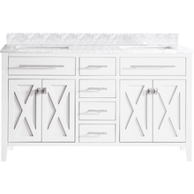 Load image into Gallery viewer, Wimbledon 60&quot; White Double Sink Bathroom Vanity with White Carrara Marble Countertop - 313YG319-60W-WC