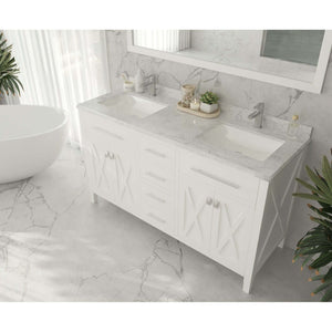 Wimbledon 60" White Double Sink Bathroom Vanity with White Carrara Marble Countertop - 313YG319-60W-WC