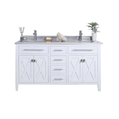 Wimbledon 60" White Double Sink Bathroom Vanity with White Stripes Marble Countertop - 313YG319-60W-WS