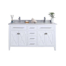Load image into Gallery viewer, Wimbledon 60&quot; White Double Sink Bathroom Vanity with White Stripes Marble Countertop - 313YG319-60W-WS