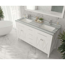 Load image into Gallery viewer, Wimbledon 60&quot; White Double Sink Bathroom Vanity with White Stripes Marble Countertop - 313YG319-60W-WS