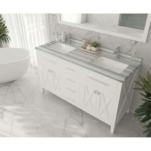 Wimbledon 60" White Double Sink Bathroom Vanity with White Stripes Marble Countertop - 313YG319-60W-WS