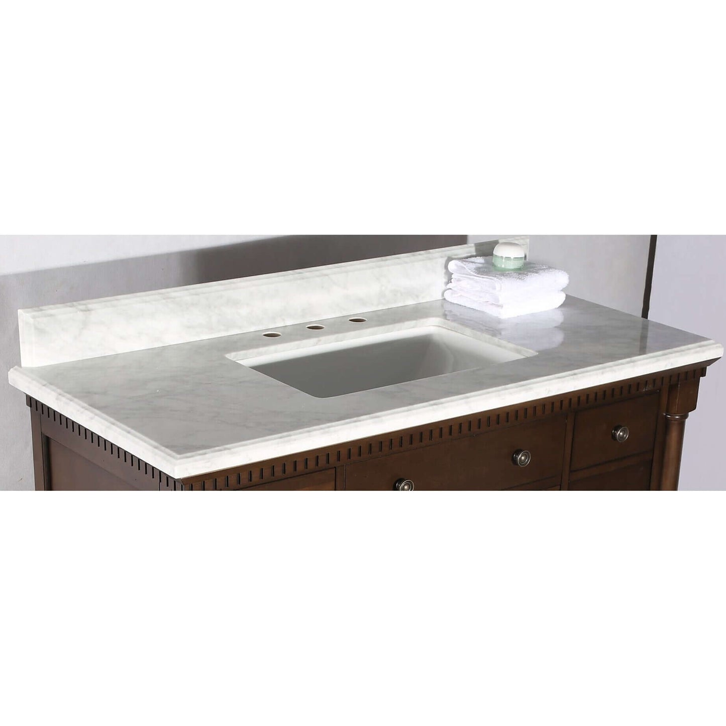 36" Antique Coffee Sink Vanity With Carrara White Top And Matching Backsplash Without Faucet - WLF6036-36