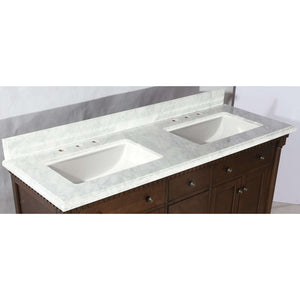 60" Antique Coffee Double Sink Vanity With Carrara White Top And Matching Backsplash Without Faucet - WLF6036-60