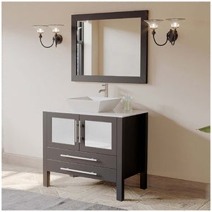36" Single Vanity Set with Solid Wood Espresso color and choice of Polished Chrome & Brushed Nickel Faucet - 8111