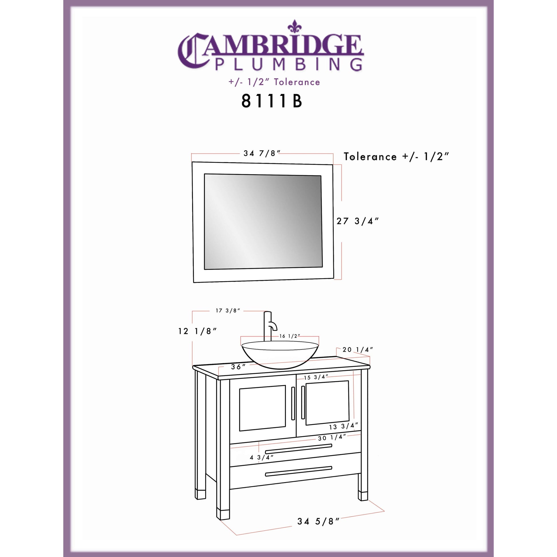 36" Solid Wood Vanity Set with Polished Chrome Plumbing - 8111-B