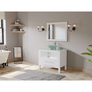 36" White Solid Wood Vanity Set with Polished Chrome Plumbing - 8111BW-CP