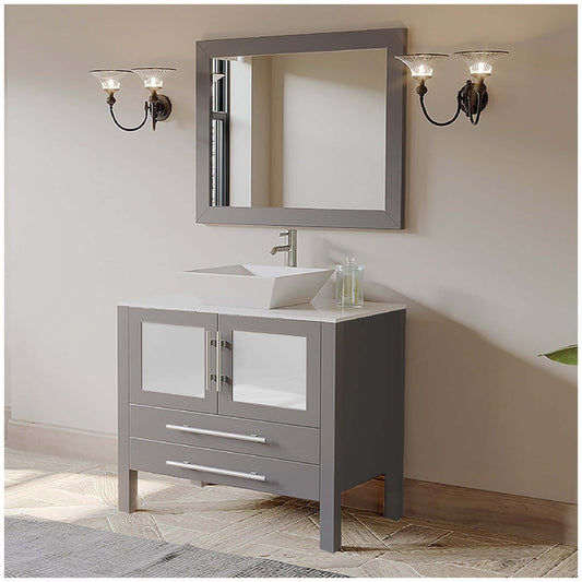 36" Grey Vanity Set with Polished Chrome Plumbing - 8111G