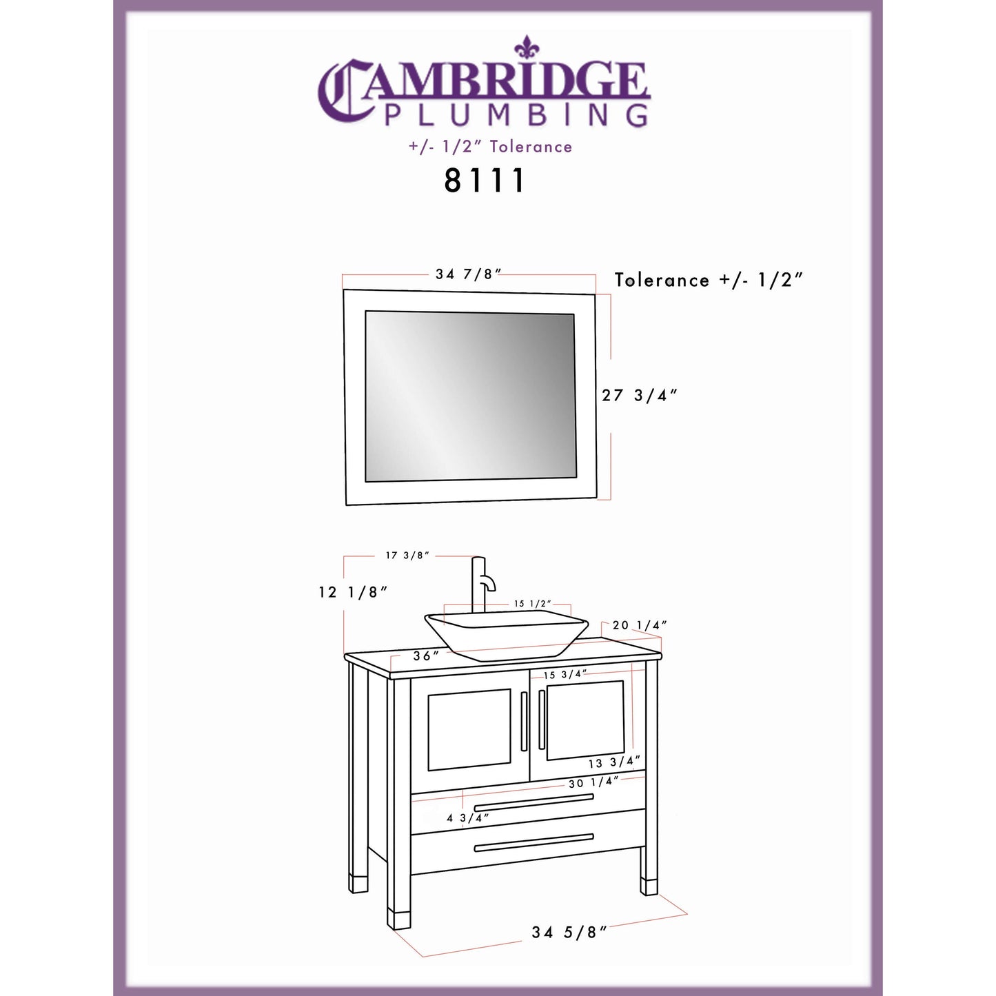 36" Solid Wood Vanity Set with Chrome Plumbing - 8111W