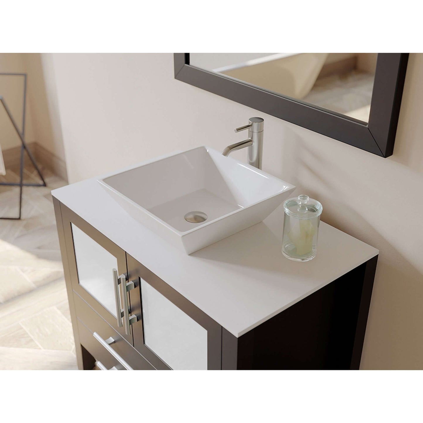 36" Single Vanity Set with Solid Wood Espresso color and choice of Polished Chrome & Brushed Nickel Faucet - 8111